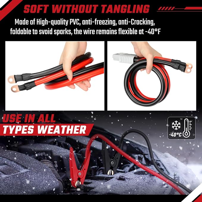 Heavy Duty Jumper Cables, 1 Gauge 1000Amp 20 feet, Booster Battery Cables with Permanent Installation kit and Quick Connect Plug for Car SUV Trucks up to 8-Liter Gasoline & 6-Liter Diesel Engines