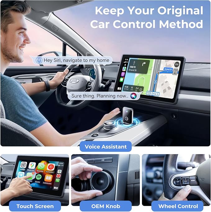2 in 1 Wireless Carplay Adapter for iPhone, Convert Wired Car Play to Wireless for iOS 10 Android 11 and Above, Cars with Built-in Carplay (Silver)