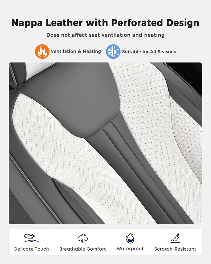 Huidasource Universal Car Seat Covers, Waterproof Faux Leather, Airbag Compatible, Easy Install, Preserve Cup Holders and Seat Functions, Great for Daily & Outdoor Use, Gray & White