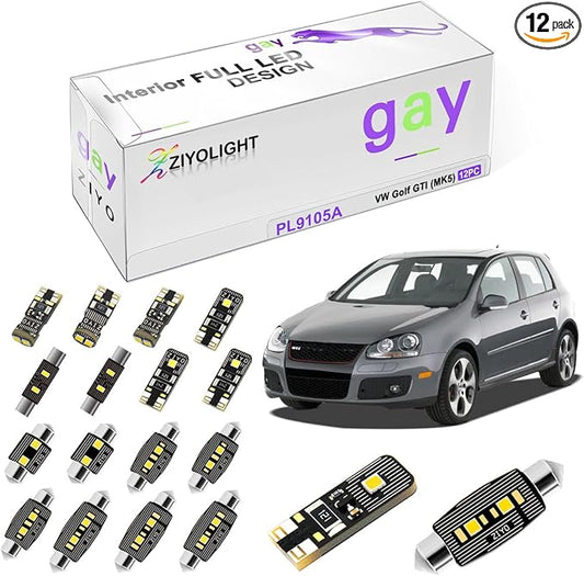 PL9105A - LED Interior Light Kit Package Replacement for Volkswagen Golf GTI MK5 2004-2008, Xenon White Dome Light Bulbs Upgrade Error Free (MK5 2004-2008 (12 Bulbs))