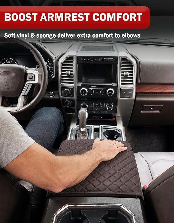 KBH Center Console Armrest Cover for 2015-2020 Ford F150 Platinum, 2017-2022 F250-F550, 2018-2024 Expedition, Bucket Seat, PU Leather Arm Rest Cushion Pad, Anti-Scratch (Not for Other Models)