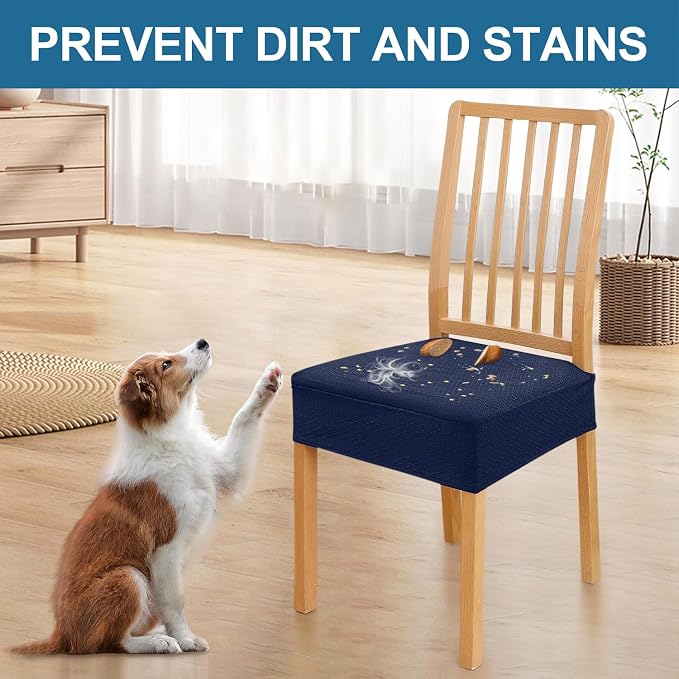 Smiry Waterproof Seat Covers for Dining Room Chairs Set of 2, Stretch Jacquard Removable Washable Chair Seat Slipcovers Protector, No Rear Covers, Federal Blue