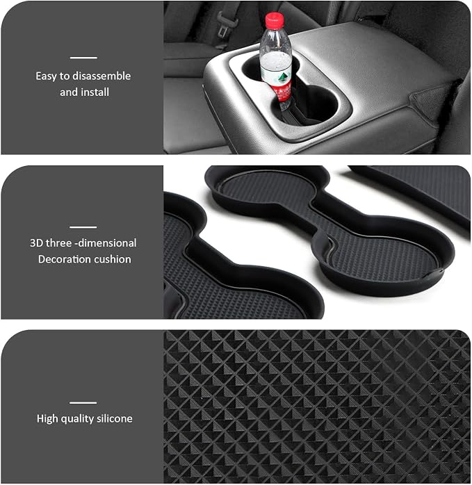 Auovo Cup Holder Inserts Coaster Compatible with Chevy Malibu Accessories 2017 2018 2019 2020 2021 2022 2023 2024 2025 Silicone Cup Mat Pad Car Interior Decoration (3-pcs kit, Black)