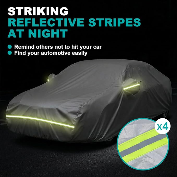 Favoto Sedan Car Cover Waterproof All Weather Heavy Duty Car Cover | Outdoor Automatic Car Covers with Air Vent Sun Snow Dust UV Protection Tearproof Cover Universal Fit for Sedan (185-193 in)