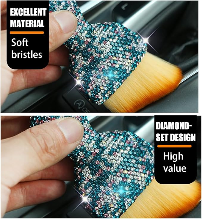 zipelo Auto Interior Dust Brush, Car Detailing Cleaning Brush with Diamond, Bling Handle Soft Bristles Dusting Tool, Scratch Free Dirt Clean Brushes for Vehicle Air Conditioner Vent (Multicolor)