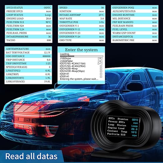 obd2 Gauges Display Heads up Display for Cars F9 with Navigation, Digital Speedometer for Car with Water Temperature, Voltage, Fuel Consumption, RPM,Multiple Alarm Functions, Speedometer Plug and Play