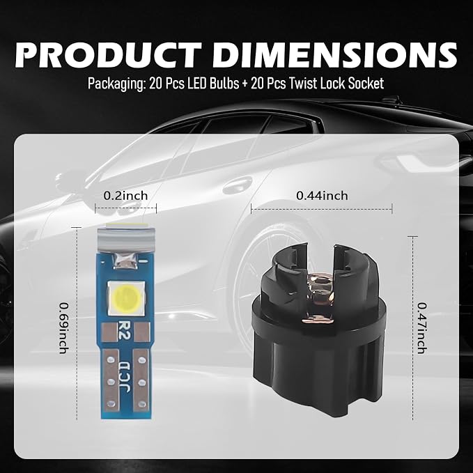 20PCS Car LED Dash Lights,12V Instrument Cluster Bulbs for a Interior Lighting Upgrade,Easy Install Dash Lights for Cars Interior Kit with Twist Lock Socket for Most Car & Truck Dashboards