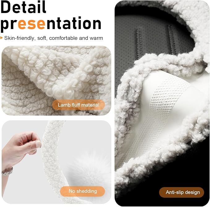 Fuzzy Warm Steering Wheel Cover for Winter, Soft Faux Lamb Fleece with Anti-Slip Inner Ring, 14.96" Inner Diameter Cozy Protective Driving Cover, Universal for Most Cars (White)