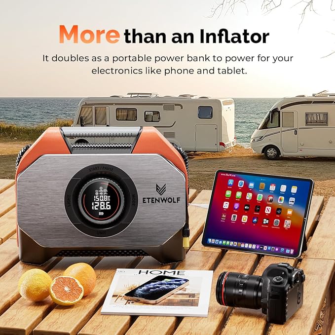 ETENWOLF VORTEX S6 Tire Inflator Portable Air Compressor for Heavy-duty Vehicles, Cordless Air Pump for Car & Inflatables with 19200 mAh Battery, 100% Duty Cycle & Dual Cylinder Bike Pump, Dark Cyan