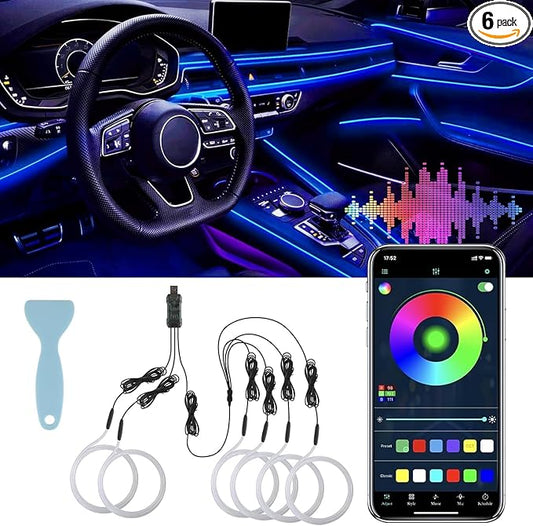 LivTee Smart LED Car Lights Interior with USB Port, LED Strip Fiber Optic Ambient Lighting Car, Wireless App Control, Sync to Music, Car Decorations Interior Accessories Gifts for Women Men, 6 in 1