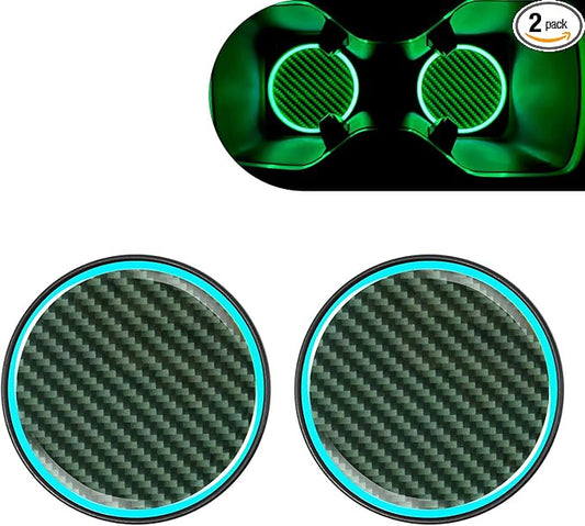 2 PCS Car Cup Coasters, Luminous Car Coasters, 2.83" Carbon Fiber Non-Slip Insert Coaster, Universal for Most Cars (Black)