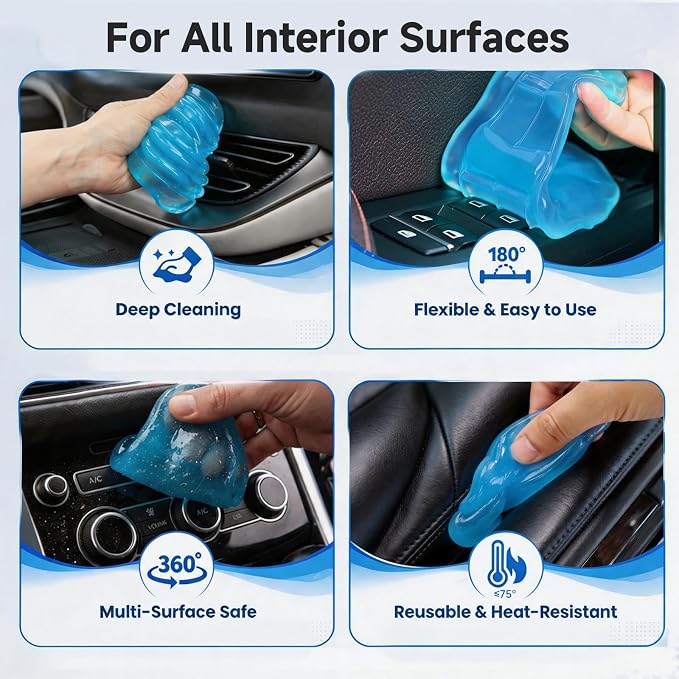 toretark Car Cleaning Gel Reusable Interior Car Cleaner Putty, Natural Auto Detailing Slime for Vents & Crevices, Universal Car Accessories Gift for Men & Women, Blue
