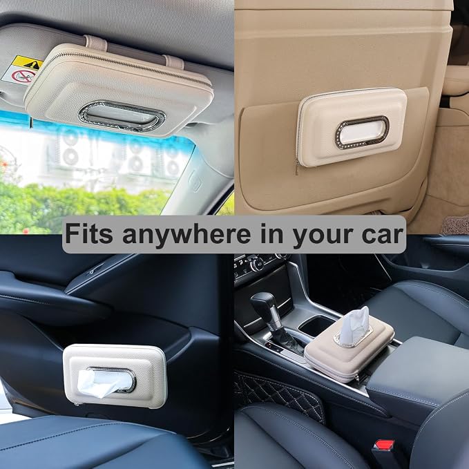 Car Tissue Holder, Visor Mask Holder, Sun Visor Napkin Holder, Car Mask Dispenser, Premium Leather Tissue Holder for Auto SUV Truck (Beige)