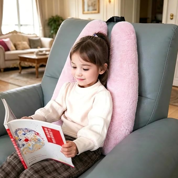 Atablyn Pink Soft Cotton Travel Neck Pillow -Ergonomic Support for Child and Adult Car Seats, Cozy Compact Pillow for Long-Distance Travel Essentials