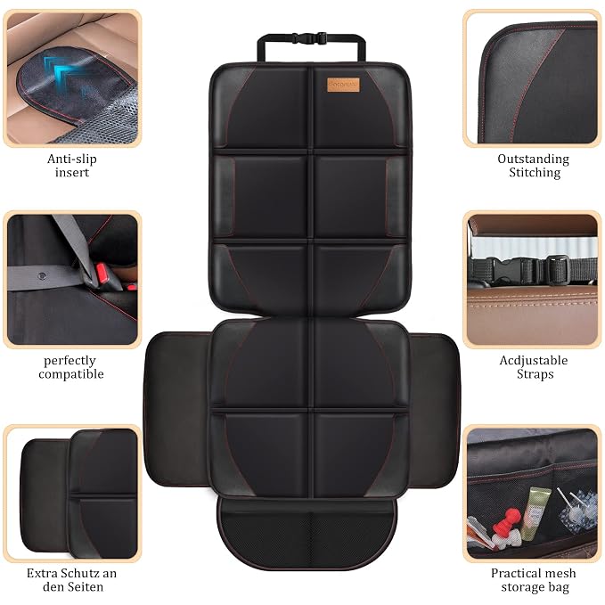 Bacgnyer Car Seat Protector, 2 Pack, Thickest Padded 600D Fabric Padding, Waterproof, Durable, Anti Slip Backing, Child Seat Protection, Suitable for Babies, Toddlers, Children