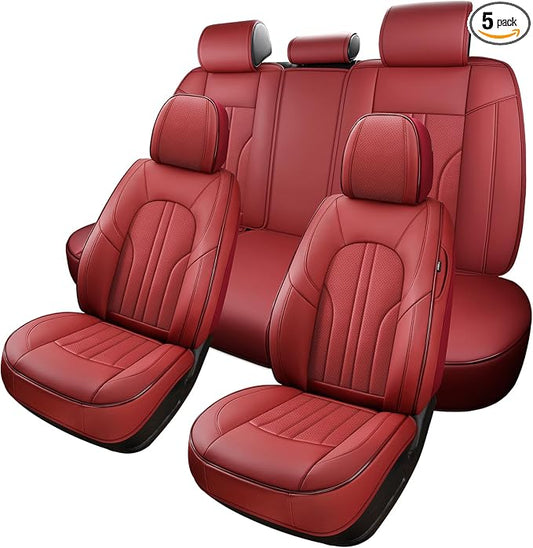 Red Car Seat Covers,Leather Car Seat Cover, Waterproof Seat Covers Full Set