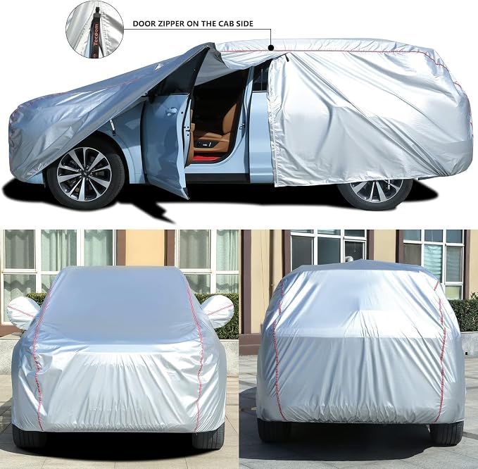 Tecoom Hard Shell Car Cover for Automobiles with Zipper Design, Waterproof All Weather UV-Proof Windproof for Indoor Outdoor Fit 216-230 Inches Full-Size SUV