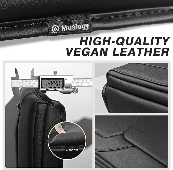 Muslogy Center Console Armrest Cover Fit for Dodge Ram1500 2500 3500 2019-2026 Accessories, Comfort Armrest Pad Console Lid Cushion Vegan Leather 1-Inch Thick(Bucket Seat ONLY, NO Limited,Laramie)