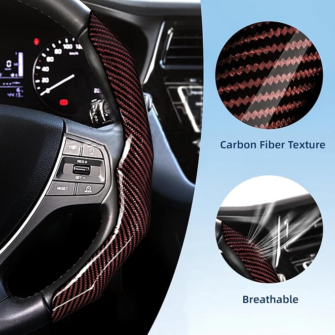 Carbon Fiber Steering Wheel Cover 2PCS Segmented Clip-on Protector (Brown) | Universal Fit, Anti-Slip Lining, Sporty Style, Car Interior Accessory for Men and Women