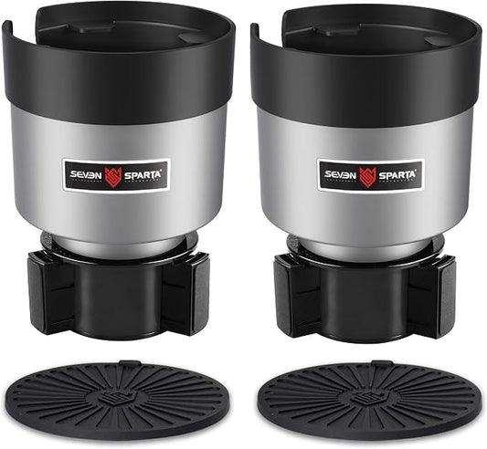SEVEN SPARTA 2 Pack Car Cup Holder Expander Organizer Adjustable Base, Compatible with Yeti 20/26/30 oz, Hydro Flasks 32/40oz, Nalgenes 30/32/38/48 oz, Other Bottles in 3.4"-3.8" (Silver)