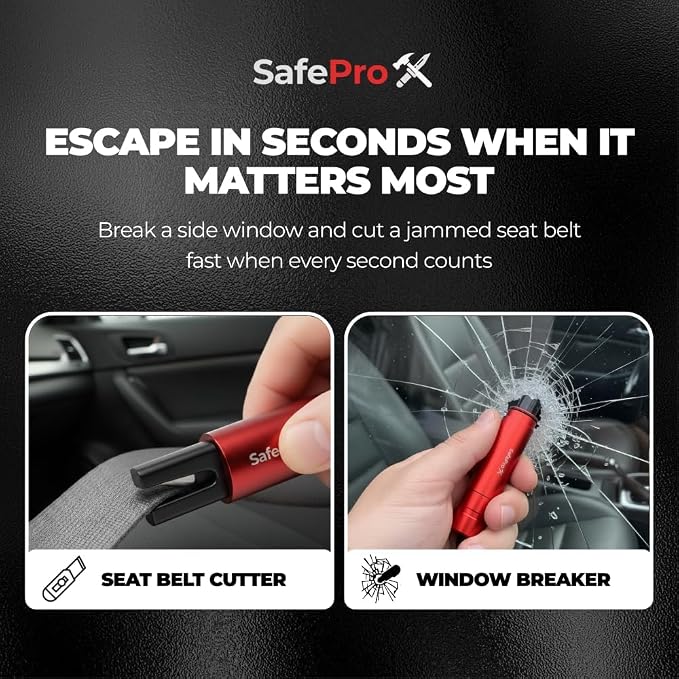 SafeProX 2 in 1 Emergency Escape Tool, Life Saving Car Window Breaker & Seatbelt Cutter - Car Window Hammer for Quick Accident Aid & Safety on The Go with Seat Belt Cutter. (Pack of 2)