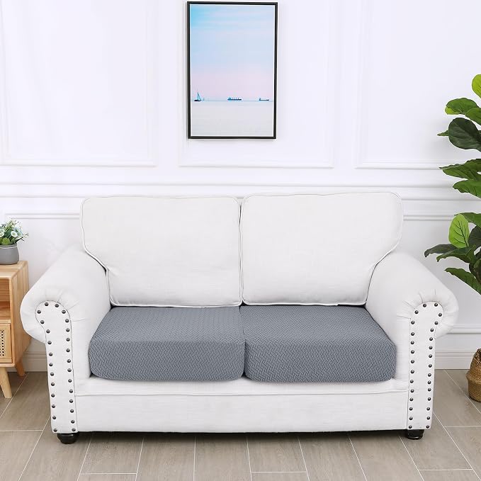 Smiry Waterproof Couch Cushion Covers, Stretch Jacquard Thick Sofa Cushion Covers, Washable Seat Slipcover Elastic Furniture Protector for Pets, Kid (2PC, Light Grey)