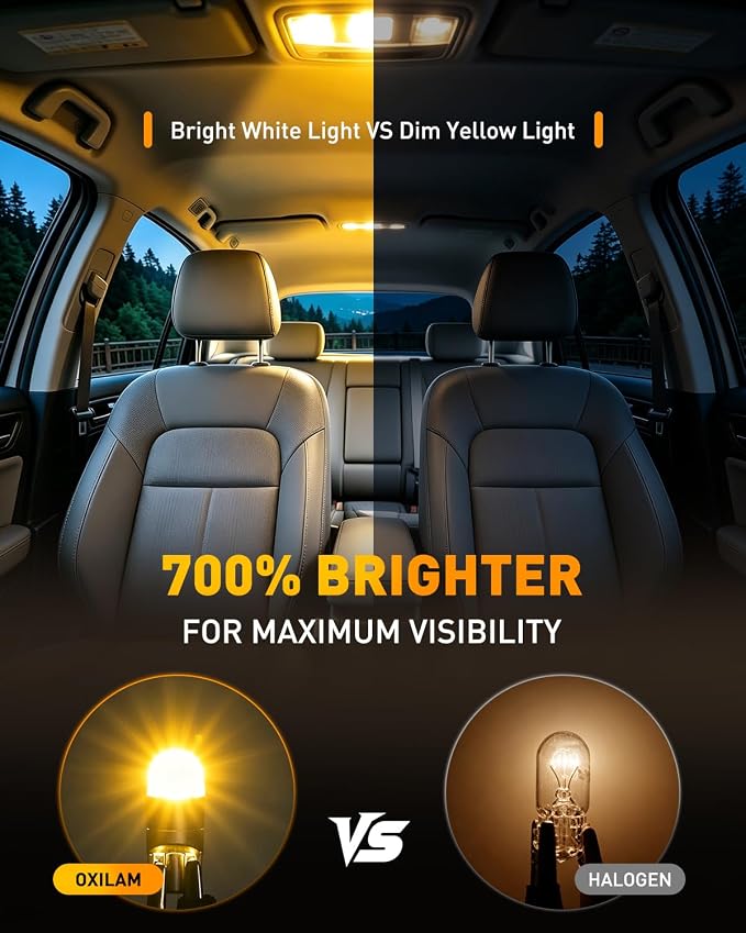 OXILAM 194 LED Bulb Amber Yellow, T10 168 2825 W5W LED Replacement, 700% Brighter Non-Polarity for License Plate Dome Map Door Courtesy Trunk & Side Marker Lights, Pack of 2