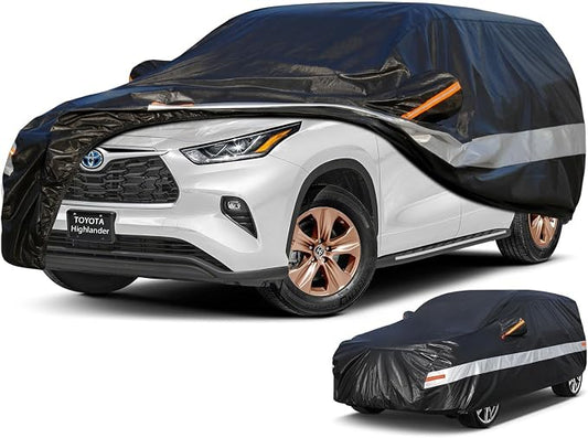 10 Layers SUV Car Cover Custom Fit for Toyota Highlander (2007-2026) Waterproof All Weather for Automobiles, Outdoor Full Cover Sun UV Rain Protection with Cotton.Black