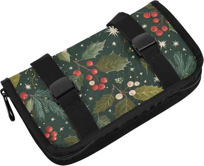 Green Christmas Holly Berries Pine Needles Leaves Car Tissue Holder Durable Napkin Holder Hanging Tissue Holders Case Car Tissues Bag for Sun Visor Seat Back Universal Auto
