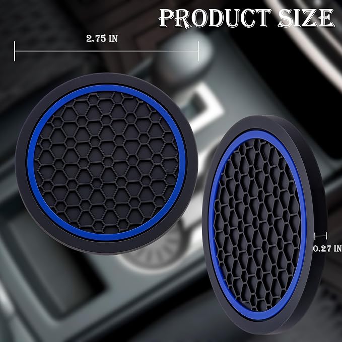 2-Piece Anti-Slip Car Cup Coaster Set – 2.75 Inch Auto Insert Drink Mats, Perfect for Coffee & Beverages – Stylish Interior Decor for Women & Girls (Black & Blue)