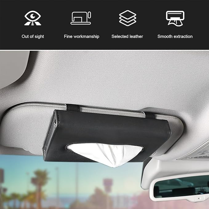 Ohleats Car Tissue Holder, Leather Sun Visor Napkin Holder, Auto Backseat Tissue Mask Case Dispenser for Most Vehicles, Universal Interior Car Accessories Hanging Tissues (Black)