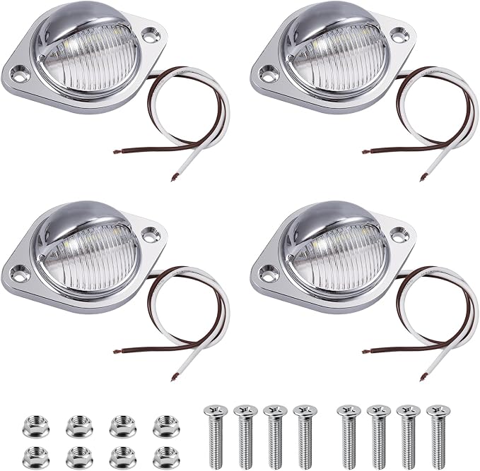 Justech 4 PCS 3 LED License Plate Lights, 12V-24V IP65 Waterproof Round Trailer License Plate Light Assembly, Shock Resistant Tag Lamp with 8 Screws for Trucks, Vans, RVs, Caravans, Lorries - Silver