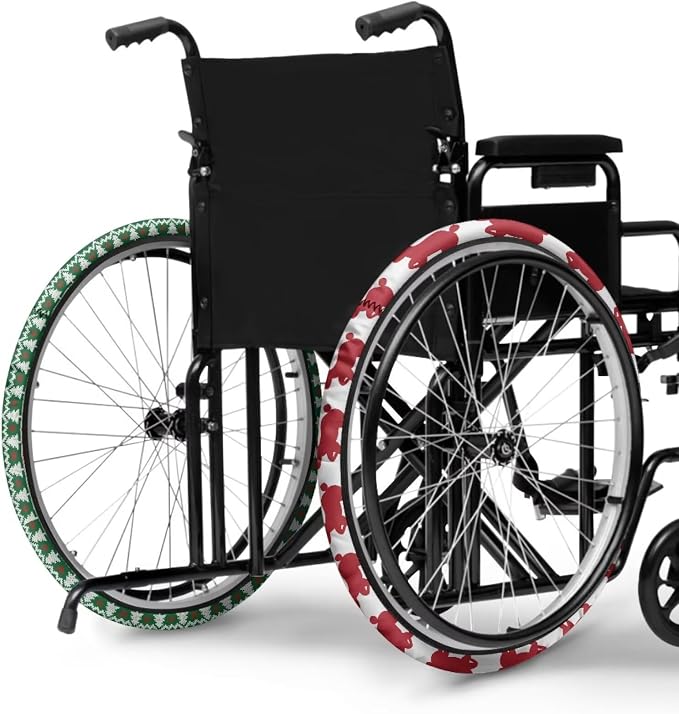 2 Pairs Wheelchair Tire Covers Protectors Watercolor Christmas Pattern 24 Inch Wheelchair Cover Non Slip Wear Resistant Wheelchairs Xmas Decor