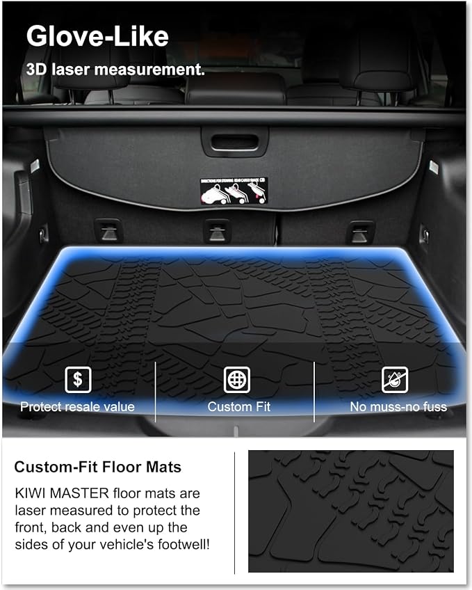 Kiwi Master Cargo Mat for 2014-2023 Jeep Cherokee | (Not Grand Cherokee), Custom Fit All Weather Rear Cargo Liner, Heavy Duty TPE Tray Trunk Mat, Black