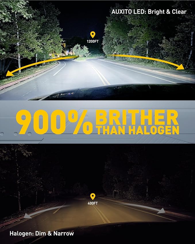 AUXITO 9007/HB5 Bulbs High/Low Beam, 70000LM 6500K Ulitra Bright White, HB5 Halogen Raplacement Fog Lights with Fan, Wireless Plug and Play, Canbus Ready, Pack of 2