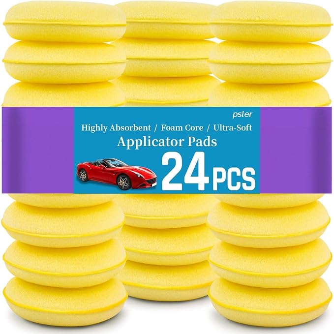PSLER 24PCS Car Wax Applicator Pad - 4 Inch Foam Applicator Pads | High Density Foam Pads for Detailing, Tire Shine, Waxing, Polishing, Ultra Soft Reusable Sponges, Scratch Repair & Wheel Dres