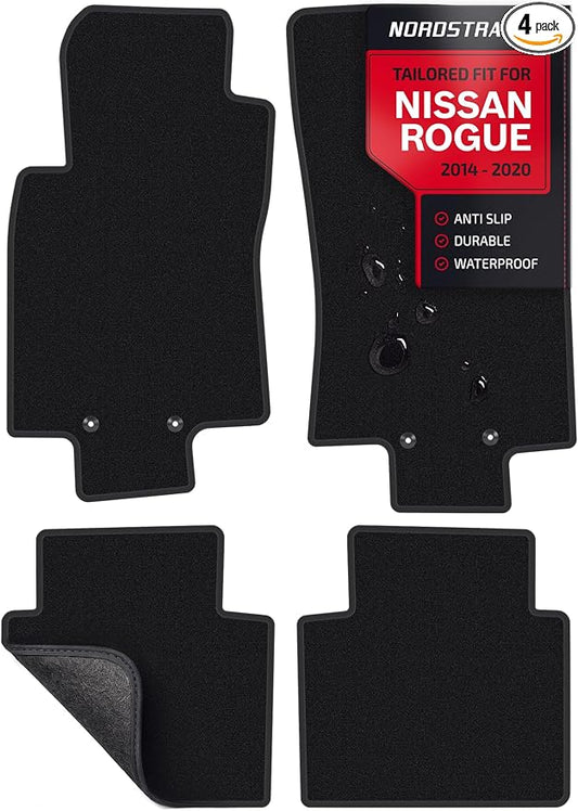 Floor Mats for Nissan Rogue (not for Sport & Select) - Tailored 3D Fit - Front & Rear Set of 4 - Anti-Slip Backing - 30oz Carpet Mat - All Weather Car Liner Floormats