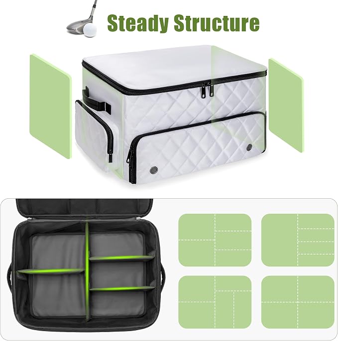PGmoon 2 Layer Golf Trunk Organizer, Golf Car Storage Organizer,White | Individual Ventilated Compartment for 2 Pairs Shoes, Golf Car Locker for Balls, Clothes, Tees, Gloves, Accessories (Black)