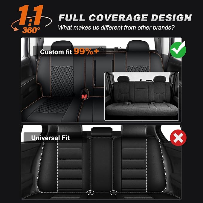 AOMSAZTO Truck Seat Covers for Chevy Silverado/GMC Sierra 1500 (2007-2013) 2500HD/3500HD (2007-2014) - Black Diamond Grid Faux Leather Seat Cover Full Set(Rear 40/60 Split for Crew Cab)