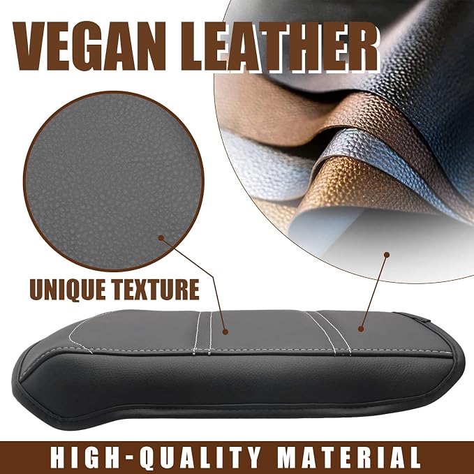 Muslogy Center Console Armrest Cover Fit for Acadia 2017-2023 Accessories, Comfort Armrest Pad Console Lid Cushion Vegan Leather Regular Thick (Black/White Trim)