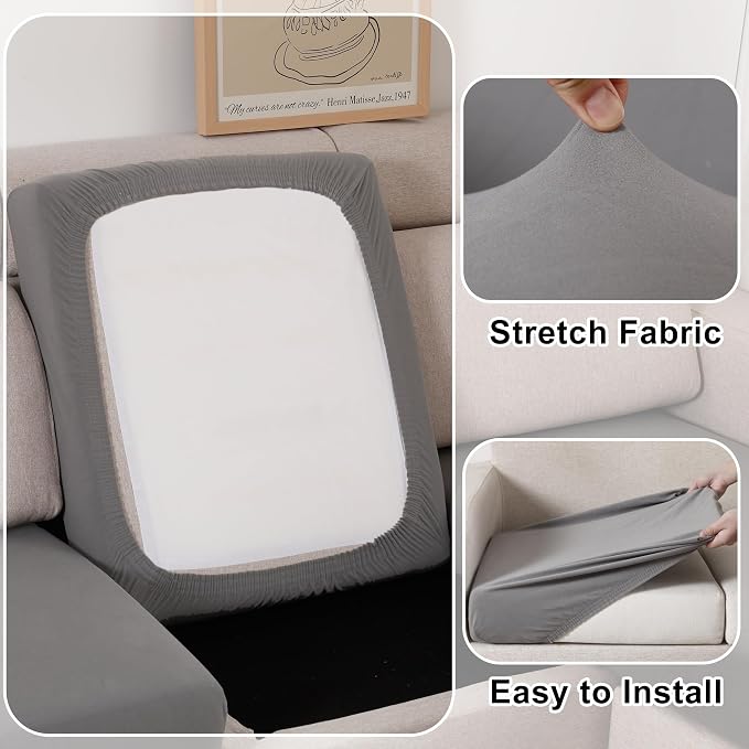 Waterproof Patio Couch Cushion Covers Sofa Seat Cover, Stretch Sofa Cushion Slipcovers for Sectional Sofa, Outdoor Furniture Protector for Kids Pets, Washable(Large, Light Grey)