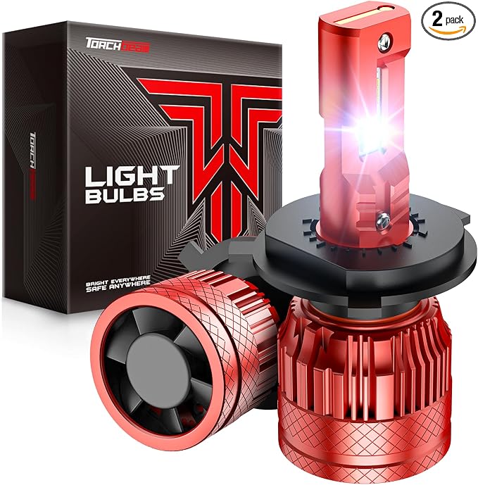 Torchbeam H4/HB2 LED Bulb, 80000LM 8X Super Brighter H4 LED Light Bulbs, 6500K Cool White 9003 LED Bulbs with 12000RPM Cooling Fan, 10-Year Extended Lifespan IP68 Waterproof Plug and Play, Pack of 2
