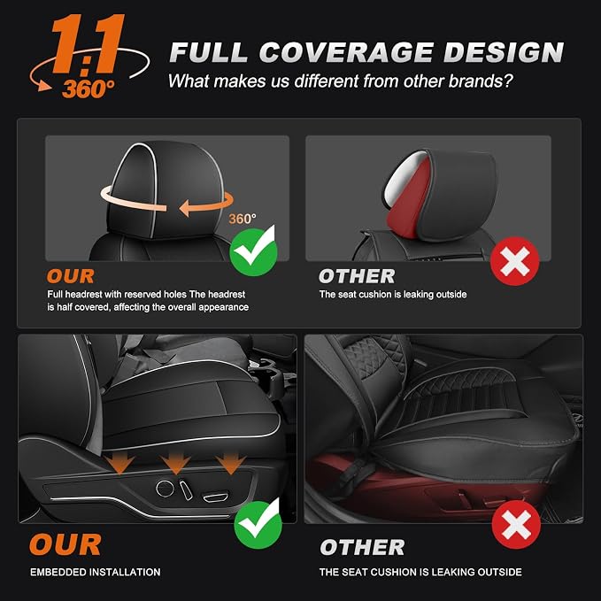 AOMSAZTO Truck Seat Covers for Chevy Silverado/GMC Sierra 1500 (2007-2013) 2500HD/3500HD (2007-2014) - Black with White Trim Faux Leather Car Seat Cover Full Set(Rear 40/60 Split for Crew Cab)