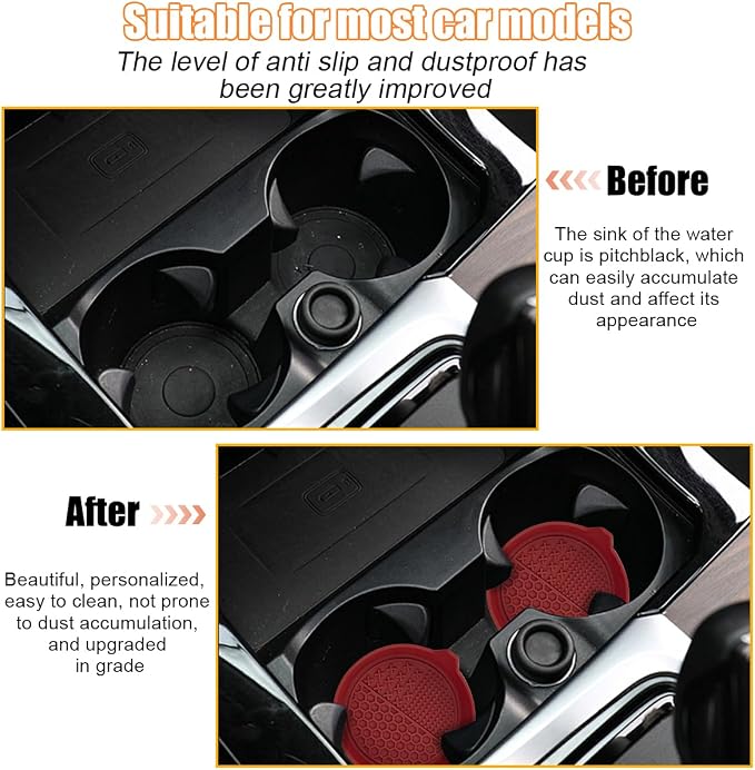Mandark 4PCS Car Cup Holder Coaster, Silicone Anti-Slip Vehicle Insert Water Bottle Mat, Automotive Interior Insulation Drink Cup Pad Decor Accessories, Universal for SUV, Sedan, Truck (Wine Red)