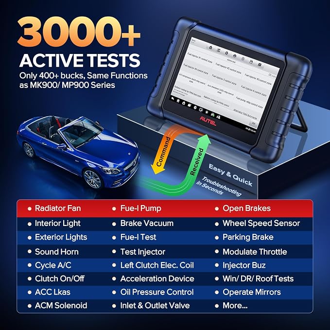 Autel Scanner MaxiCheck MX808S, 2026 Bidirectional OBD2 Scan Tool US Ver. of MaxiCOM MK808S MK808Z, 3000+ Active Test 11OS as MK900 MK900BT MX900, 28+ Service for 200+ Brands, OE All Diagnostic, FCA