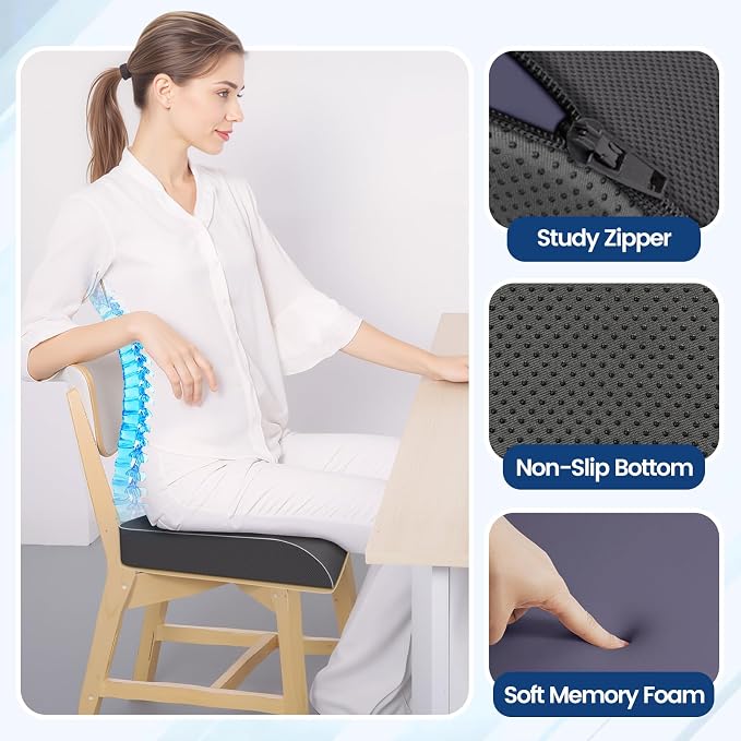 SweetSlubr Seat Cushion for Tailbone Pain Relief, Office Chair Cushion, Memory Foam Large Chair Pad with Non-Slip Cover for Soft Support at Office Chair, Car Seat, Airplane Grey/2X-Large