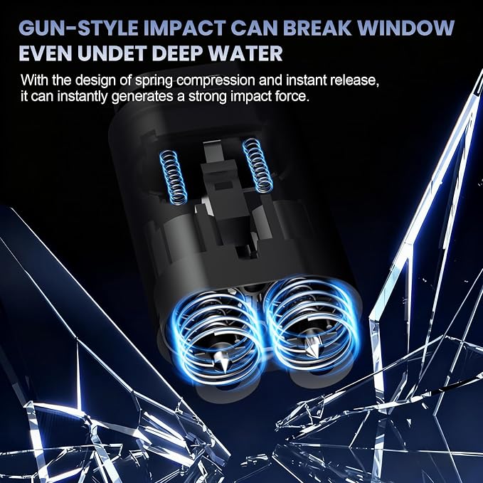 Dual-Head Car Safety Hammer, Upgraded 2-in-1 Window Breaker & Seatbelt Cutter for Traffic Accidents and Emergency Rescue, Underwater Glass Breaker Escape Tool with Test Glass - Black, 2PCS