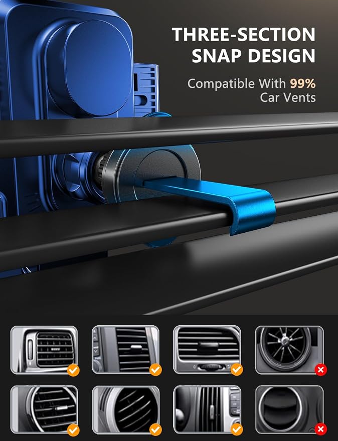 Wireless Car Charger, Phone Holders for Your Car, 15W Auto Clamping Phone Mount Car Accessories for iPhone 16 15 14 13 12 Mini Pro Max 11, Samsung Galaxy S24 Ultra S23 S22+ Note 20, etc - Blue