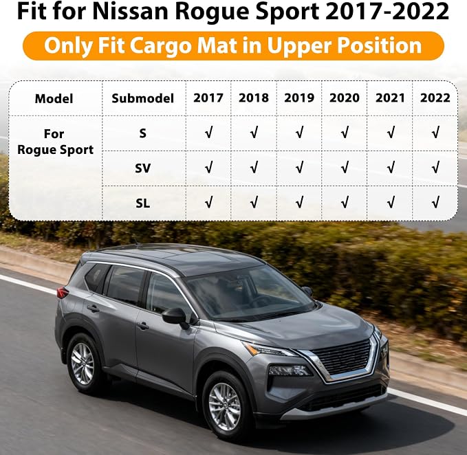 Floor Mats for Nissan Rogue Sport 2017-2022 Upper Position Cargo Mat Fit | Custom Fit TPE Liners, All Weather Waterproof Floor Mats, Full Coverage TPE Liners, Anti-Slip Protection for Rogue Sport