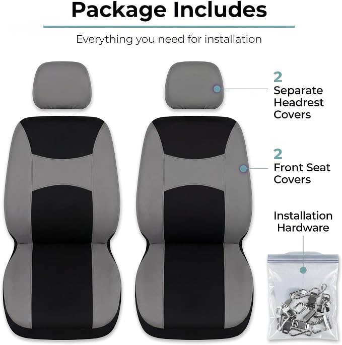 FH Group Universal Car Seat Covers Front Set for SUV Truck Sedan Vans | Waterproof All-Purpose Cloth Seat Cover Set Airbag Compatible Washable Split Bench Protector Interior Upgrade - Gray